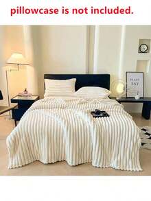 1pc Super Soft Striped Plush Blanket, Christmas Decor, Wide Stripe Faux Rabbit Fur Fleece Blanket, Pink Bedroom Decorative Throw, Milk Plush Flannel Cozy Blanket, Halloween, Casual Nap Blanket, Office Siesta Lap Blanket, Room Decor Throw