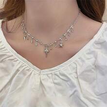 Small Crowd Sweet Cool Style Synthetic Star Tassel Collarbone Chain Cute Versatile Girl Fashionable Personality Design High-End Necklace - Bạc - Xem 1