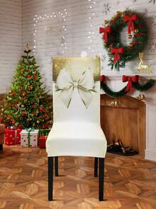 1 Stück Weihnachtsstuhlbezug, Schleifendesign Stuhlrückenbezug, Weihnachts-Esszimmersitzbezug, Vollsitzkissenschutz, Weihnachtsdekoration, Heimdekoration, Innen-/Außendekoration, Fröhliche Weihnachten, Weihnachtsparty Geschenk, waschbare Stuhlbezüge für Zuhause, Küche, Wohnzimmer, Hotel