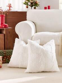 1 Stück Weihnachtsbaum & Schneeflocke dekorativer Kissenbezug, weiche Samtstruktur auf der Rückseite, quadratischer Kissenbezug, Feiertags-Heimdekoration Kissenhülle, angenehmes Plüschmaterial, moderne Dekoration für Sofa, Schlafzimmer