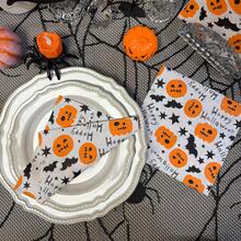 20 PIEZAS Servilletas de papel desechables con divertidos patrones de calabacitas para Halloween, de 13*13 pulgadas, suaves, cuadradas, de 2 capas, con murciélagos negros, estrellas, impresión completa, para fiestas de Halloween, suministros para fiestas de Halloween