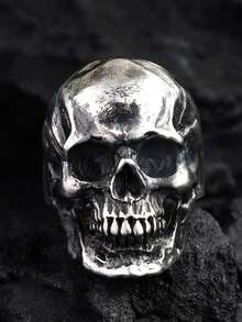 1pc Gothic Skull Ring, Dark Style Men's Accessory, Vintage Punk Vibe, Suitable For Halloween And Unisex - Cracked Skull - View 5