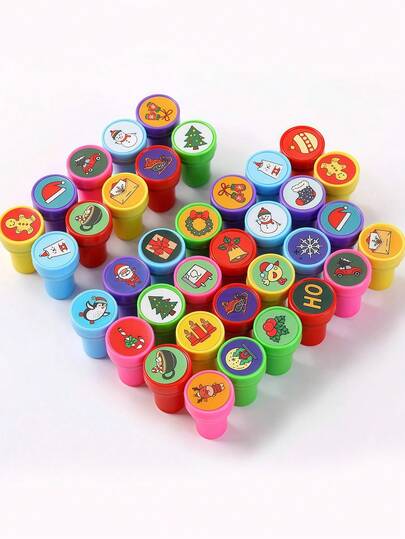 10/26pcs Assorted Christmas Stamps, Bright Colored Plastic Self-Ink Stampers, Festive Holiday Party Favors, No Power Needed, Home & Kitchen Decor