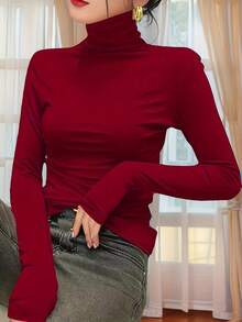 Thermisch gefüttertes Rollkragen Basisschicht Top in Große Größen, Layering-Piece für Damen, Herbst/Winter - Bordeaux - Übersicht 3