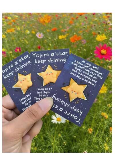 10 件迷人的树脂星形雕刻，带有积极的鼓励“你是一颗明星，继续闪耀”励志好运卡，激励你以积极的态度面对生活的挑战，这份贴心的幸运礼物可以送给家人、朋友、最好的妈妈、女性，一份可爱而积极的礼物，也是一件有意义的礼物和特别的纪念品，以及客人母亲节毕业典礼、父亲节、婚礼礼物、生日派对装饰