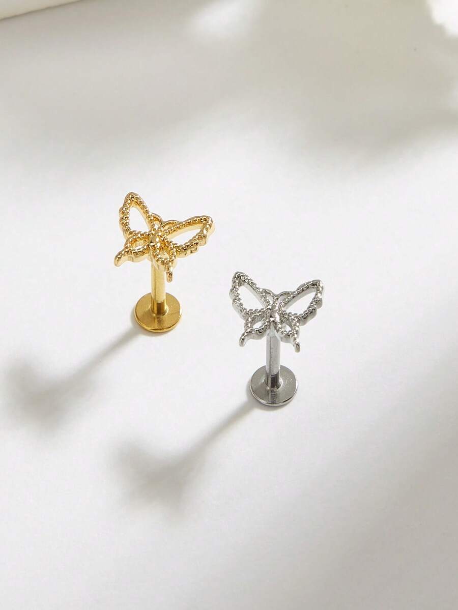 1pc Fashionable Stainless Steel Hollow Butterfly Stud Earrings, Suitable For Women's Daily Wear - Butterfly - View 1