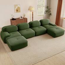 81.8"/117.3"/152.7" Modular Sectional Sofa, Corduroy Boneless Sofa With Deep Seat And Button Tufted Cushions, Comfy Cloud Sectional Loveseat Couches For Living Room Bedroom, No Assembly - 綠色 - 查看 5