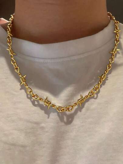 1pc Niche Retro Thorn Necklace, Thorn Clavicle Chain National Fashion Pants Chain, Hip-Hop Street Cool Punk Necklace For Men And Women