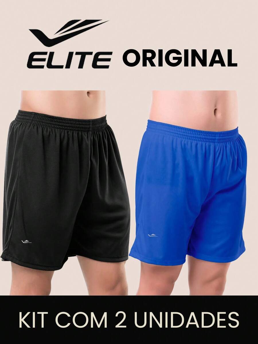 Kit 2 Basic Men's Bermuda Shorts For Football Academy In Polyester Elite Original Father's Day Dad - Black and Royal Blue - View 1