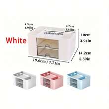 1 pieza Caja de almacenamiento de maquillaje, organizador de escritorio con cajón, estuche de exhibición de cosméticos de gran capacidad con múltiples rejillas, soporte para brochas de maquillaje, apto para guardar lápiz labial, joyería, manicura, productos para el cuidado de la piel, organizador de tocador de baño, decoración de tocador, contenedor de artículos de oficina, suministros de vuelta al colegio, regalo navideño, regalo de Navidad