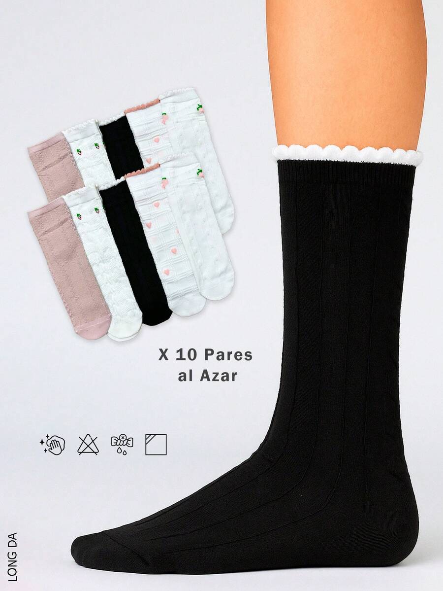 10 Pares de calcetines deportivos para mujer, multicolor, con estampados y textura con formas. Casuales y deportivos, tela de algodón, laica y spandex, ajuste de tubo medio con resorte ligero, muy suaves, ligeras y cómodas, aptos para cualquier temporada del año. Te llegarán 10 pares de calcetines en colores y estampados al azar. - Multicolor - Ver 1