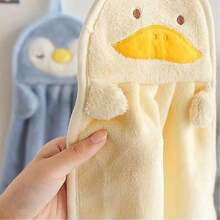 Cute Cartoon Duck And Penguin Hanging Towels - Soft Coral Fleece, Fade Resistant, Hand Wash Only, Grey, Yellow And Blue, Great For Bathroom Decor And Wiping Hands/Mouths Dish Cloths Kitchen Towel