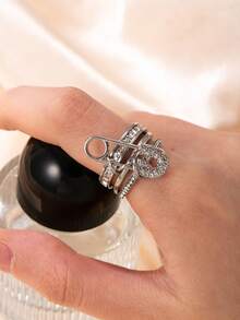 三色三环时尚女士戒指，可拆卸，锆石装饰，适合女性日常搭配、派对、礼物、配饰