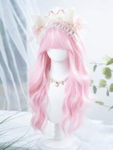alicegarden 1 Synthetic Heat-Resistant Wig, Pink Long Rolled Wig With Bangs, 30 Feet Long, Made Of Fiber, Suitable For Daily Use, Natural Simulation Wig - Pink - View 3