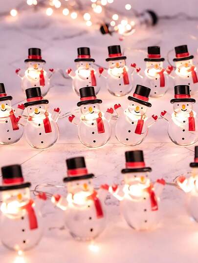 10 个 LED 雪人圣诞灯串防水仙女圣诞灯，电池供电，适用于室内外圣诞装饰，适用于室内外圣诞壁炉架装饰，圣诞节节日装饰