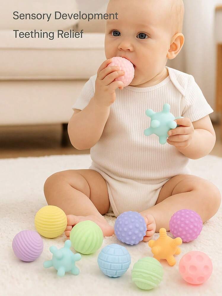 6 piezas Pelota sensorial para bebé, Juguete de dentición para bebé, Educación temprana Montessori, Pelota de agua para bebé, Pelota de masaje - Multicolor - Añade 9