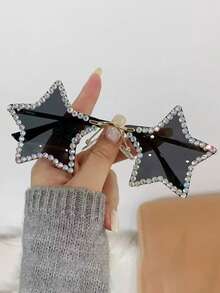 1 Pair Women's Metal Frameless Rhinestone Star Y2K Fashion Fashion Glasses, Suitable For Parties, Gatherings, Stage Performances, Fashion Outfits, Halloween Decoration - 金色 - 查看 4