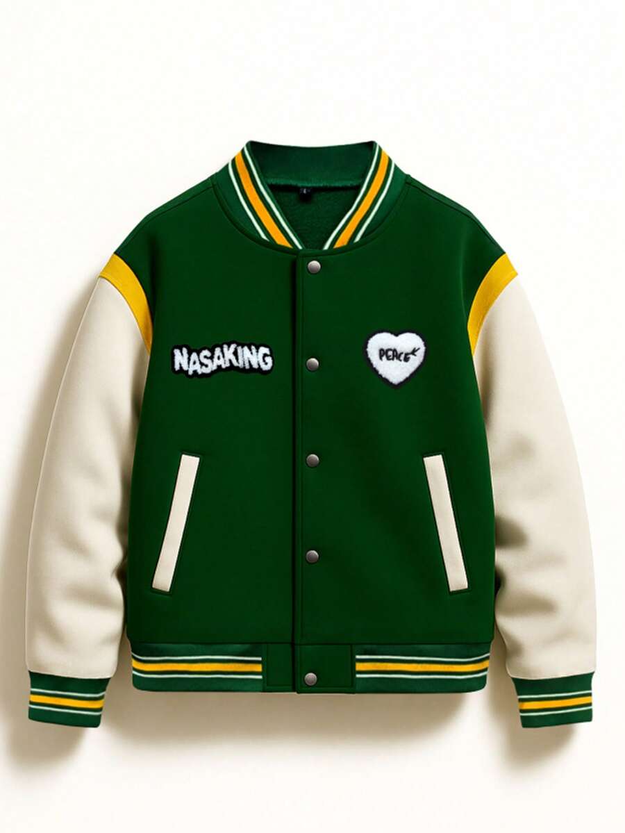 Unisex Baseball Jacket, Embroidered, Loose Fit, Versatile, Suitable For Spring, Autumn, Winter, Couples, Grunge