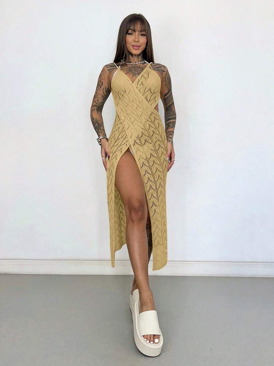 Beach Cover-Up, Pool, Lace, Knit, Summer, Vacation Dress - 米色 - 查看 1