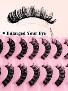 Rikuaild 10 Pairs D Curl Russian False Eyelashes, Lightweight & Fluffy, Thick & Curled, Criss-Cross Faux Mink Lashes, Suitable For Parties, Music Festivals, Travel, Reusable, Create Voluminous Lashes - 俄羅斯條狀假睫毛 - 查看 4