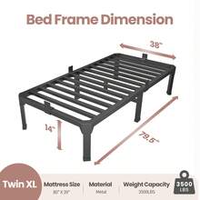 MAF 14 Inch Twin Size Bed Frame With Mattress Slide Stopper - Single Black Basic Anti Squeak Steel Slats Metal Platform, Heavy Duty Noise Free Easy Assembly Bedframes, No Box Spring Needed - 14寸 - 查看 15