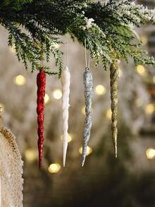 1 Pack Of 5 Twisted Icicles Decorations For Christmas Tree Glitter Spiral Strips Hanging Ornaments Suitable For Winter Christmas Tree Party Wedding Holiday Accessories Christmas Decoration Supplies Home Decorations Holiday Party Christmas Gifts
