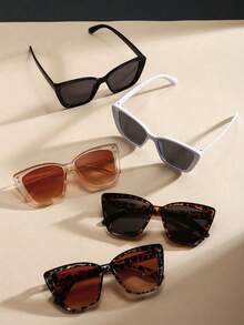 5副女士塑料大猫眼时尚眼镜，适合日常、上学、海滩、旅行、聚会等各种场合，是夏季海滩度假、户外活动和旅行的理想配饰。 - 彩色 - 查看 3