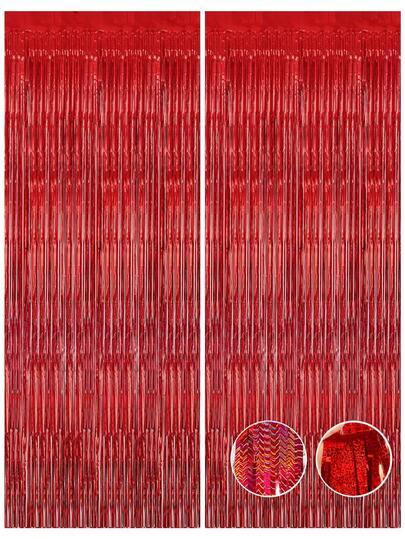 1/2 Pcs Red Background Curtain With Foil Fringe, Suitable For Birthday Party Decoration, Photo Backdrop, Thanksgiving, Christmas, Galentine's Day