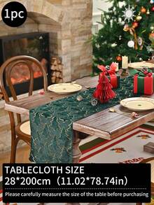 1pc White Gold Foil Christmas Tree Thin Rectangular Table Runner, Polyester Solid Color Decorative Table Runner, Suitable For Home Decor Like Dining Table, TV Stand, Coffee Table, Room Decor, Christmas Decor, Christmas Gifts - Multicolor - View 15