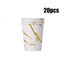 10pcs/20pcs/40pcs/60pcs Gold Marble Texture Paper Cups, 9oz Capacity. White Cup Bottom With Prominent Gold Texture, Resembling Natural Marble. Suitable For Serving Coffee, Tea, Hot Chocolate And Various Hot Beverages, Gold Paper Coffee Cups - White - View 9