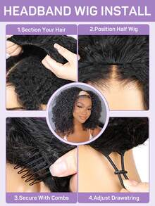 OQ Hair 3 In 1 Half Wig Afro Curly Flexible Fit Wear Go Half Wig With Drawstring Natural Hairline Beginner Friendly Seamless Flip Over Wig Natural Color High Quality 180% Density 14-16 Bob Inch 18-28 Inch Long Hair No Glue No Lace Wig Half Wig - SNatural - View 11