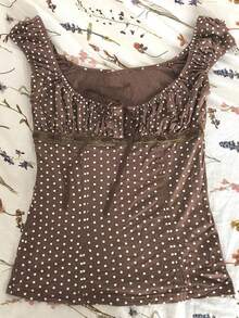 Women Y2K Dot Short Sleeve T Shirt Top Tie Up Front Square Neck Slim Fit Tee Shirts Crop Tops Summer Teen Girls Fairy Grunge Going Out Tops Vintage Aesthetic Clothes Streetwear - 棕色 - 查看 3