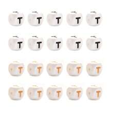 10pcs 12mm Simple Style White Base Black Letter + White Base Gold Letter Silicone Beads, DIY Jewelry Making Initial Letter Festival Gift Decorative Beads