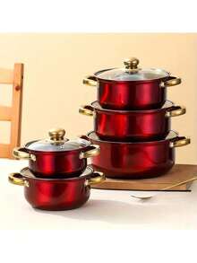 Un ensemble de 10 pièces de batterie de cuisine en acier inoxydable, comprenant des CASSEROLES en acier inoxydable de 16 cm / 18 cm / 20 cm / 22 cm / 24 cm, 5 CASSEROLES avec 5 couvercles en acier inoxydable, des CASSEROLES à soupe profondes à double poignée en métal, fabriqués en acier de haute qualité, disponibles en plusieurs couleurs, très adaptés pour la cuisine à la maison et en restaurant, convenant pour faire de la soupe, du hot-pot, des nouilles et des fruits de mer