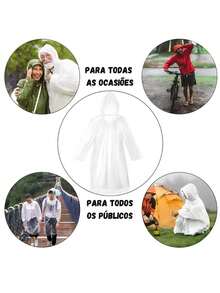 Capa de Chuva Com Capuz Reforçada Reutilizável Unissex Transparente - QIU PRESENTES - Transparente - Visão 2