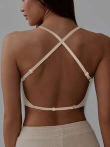 1/2 Pcs Seamless Backless Wireless Bra - 3-Way Cross-Back Design, Removable Pads & Adjustable Straps, Elegant Everyday Undergarment For Women, Comfortable Undergarment, Sleek Underwear, Smooth Texture - Màu be - Xem 4