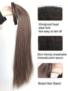 合成长发女半假发，头箍假发女长发一体直发半全头套卷发鱼骨辫假发片，适合女性日常度假佩戴 - 彩色 - 查看 7