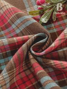 1pc Multi-Color Plaid Rectangular Tablecloth, Vintage Farmhouse Style Christmas Dining Table Home Decor Beige Tassel Design Dust-Proof Placemats, Suitable For Dining Room, Kitchen, Living Room, Bedroom, Holiday Party Decoration