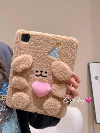 秋冬 INS 毛绒棕色 3D 熊 iPad 保护壳，软保护套适用于 2021 款 iPad Pro、9.7 英寸 Apple 平板电脑、Air 5、Mini 7/6、新款 2022 款 iPad 10