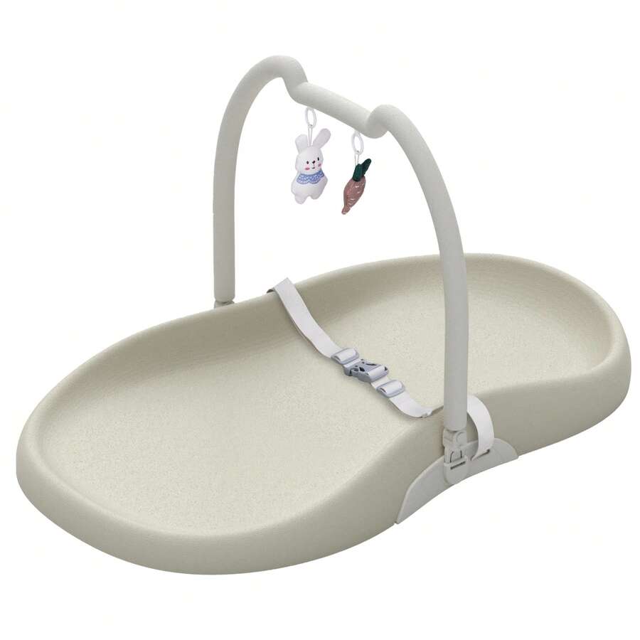 UBRAVOO Baby Changing Mat With Safety Harness And Cat Ear Toys Shelf, Anti-Roll Wedge Baby Changing Pad, Easy Wipe Clean Waterproof With Raised Padded Edges 