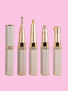 女士USB充电式四合一电动剃须刀：面部、身体、眉毛和比基尼线修剪器，温和高效的修容套装 - 金色 - 查看 12