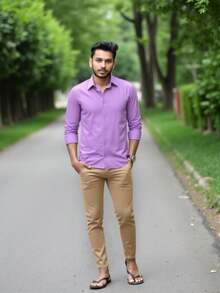 MEN'S SET KIT: TROUSERS + SLIM DRESS SHIRT - 米色+淡紫色 - 查看 1