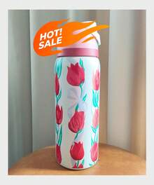 OWALAs Tulip Pattern Flower Pattern Cup. Sports Water Bottle, A Water Bottle Designed For Water Drinkers. Vacuum Flasks & Thermoses Water Bottle. Stainless Steel Water Bottle With Straw. Very Suitable For Water, Iced Tea Or Coffee, Ice Drinks ; Hot Drinks. Can Be Used For Outdoor Sports, Heat Preservation Time Cold And Hot Water Can Be Insulated, Suitable For Sports, Outdoor Activities, Travel, And Student Sports Water Cup. Halloween Gifts, Christmas Gifts, Gift-Giving. 24oz(710ml) / 32oz(945ml). - nụ - Xem 2