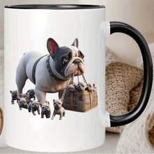 1pc 11oz Ceramic Coffee Mug - Insulated Reusable French Bulldog & Puppies Design With Adorable Mother & Puppies, Hand-Wash Only, Perfect Gift For Dog Lovers, Men & Women, Dog Mugs, Warm Drinks Container - French Bulldog and Puppies - View 6