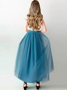 1 件女式高腰长款薄纱裙，有湖蓝色、粉色、橄榄绿、蓝灰色、黑色、白色、红色、香槟色可选，蓬松分层芭蕾舞裙，4 层网眼 + 1 层衬里，无骨，公主裙，适合派对、舞台表演、夏季网眼连衣裙、角色扮演装饰裙秋季女士服装 - 多色 - 查看 12