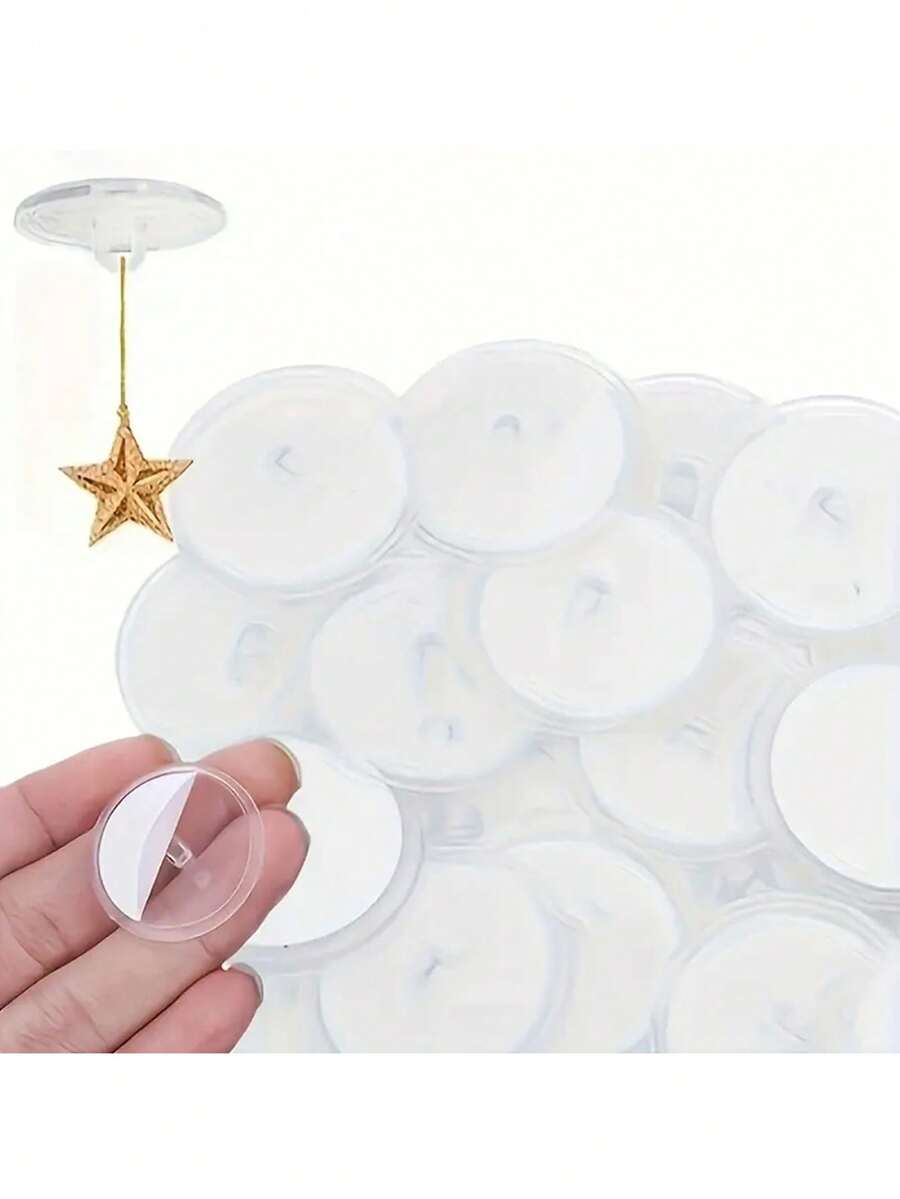 100pcs Clear Self Adhesive Ceiling Hooks, No Drilling Required, Ceiling Mounted Hooks With Flagpole Clips, Bedroom Bathroom Living Room Car Hanging Hooks - White - View 1