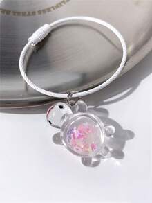 1pc Cartoon 3D Whale & Colorful Sequin Turtle Zinc Alloy Keychain, Couple Accessory, Ocean Theme Souvenir, Daily Decoration