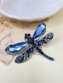 1pc Vintage Blue Crystal Dragonfly Insect Brooch, Versatile For Women's Autumn/Winter Clothing, Jacket, Scarf, Shoes, Bag, A Gift For Mother Or Friend