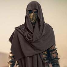 L'VOW Men's Medieval Hooded Cloak Greek Gods Shoulder Cape Post Apocalyptic Wrap Scarf Rogue Cowl Viking Renaissance - 棕色 - 查看 6