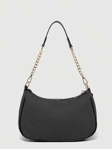 新款时尚经典百搭字母图案装饰设计纯色PU防水面料单肩包月牙包腋下包适合逛街，可斜挎。带樱桃吊坠装饰，夏日新月包，海边度假，开学季，女士钱包。 - 黑色 - 查看 5